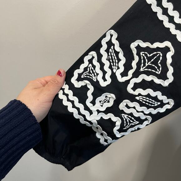 Chico’s Embroidered Boho Midi Dress Black White Size 3 XL 16 Resort Cruise - Picture 8 of 11